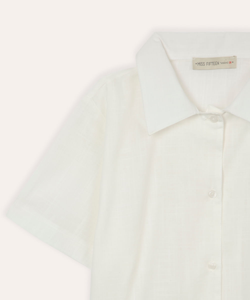 camisa cropped juvenil de algodão off white