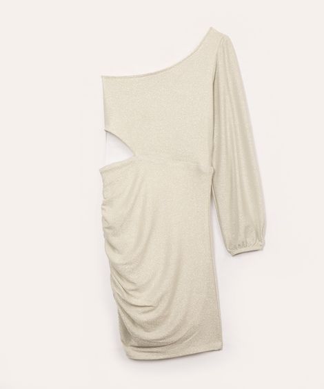 vestido juvenil ombro único com brilho off white
