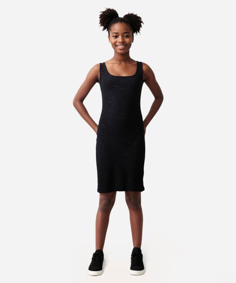 vestido juvenil canelado com brilho preto
