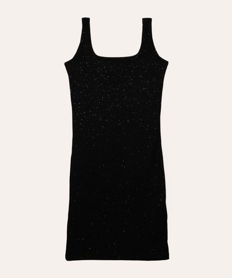 vestido juvenil canelado com brilho preto