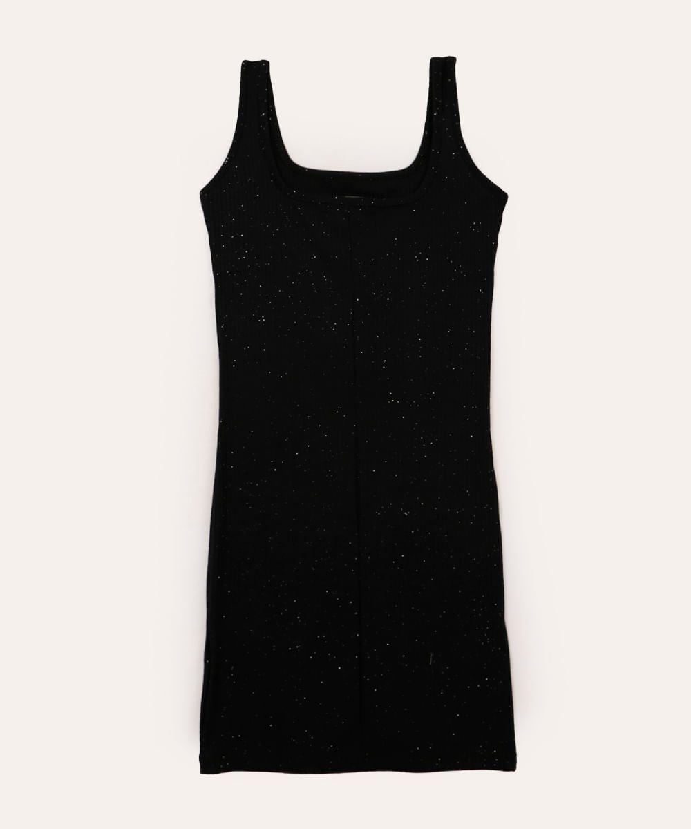 vestido juvenil canelado com brilho preto