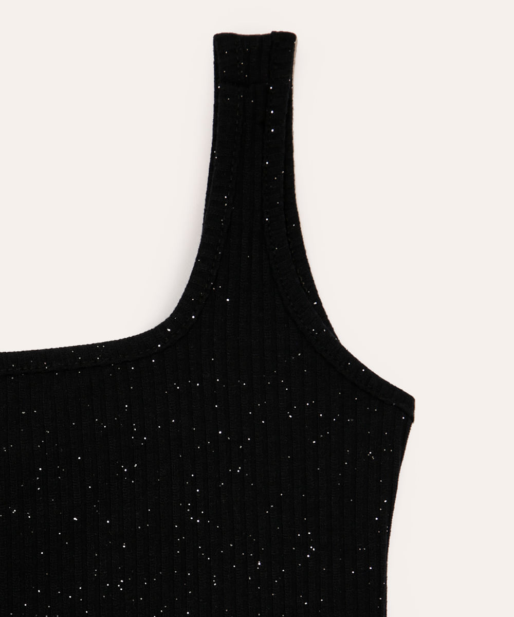 vestido juvenil canelado com brilho preto