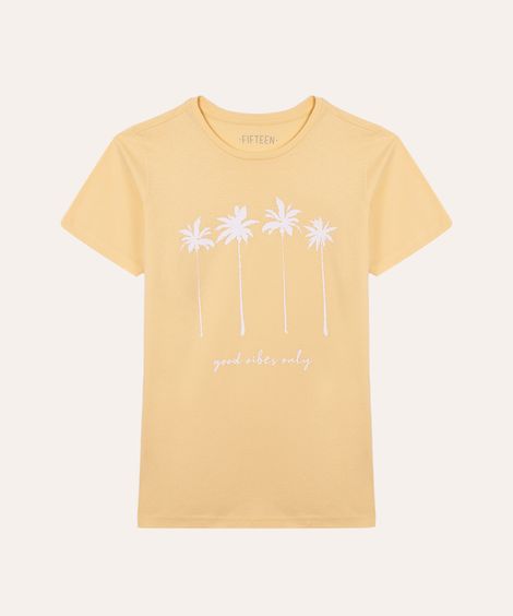 camiseta juvenil de algodão coqueiros amarela