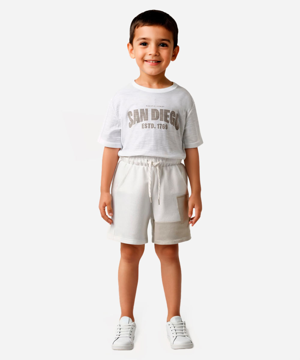 short infantil de moletom com recorte off white