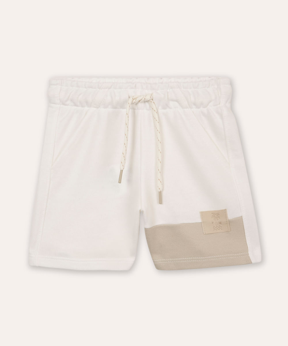short infantil de moletom com recorte off white