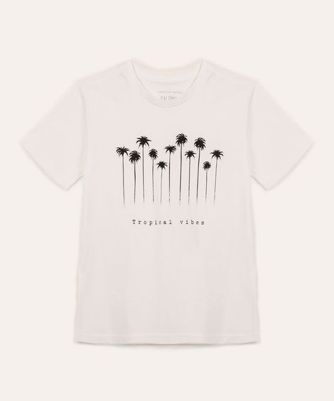 camiseta de algodão infantil tropical vibes off white