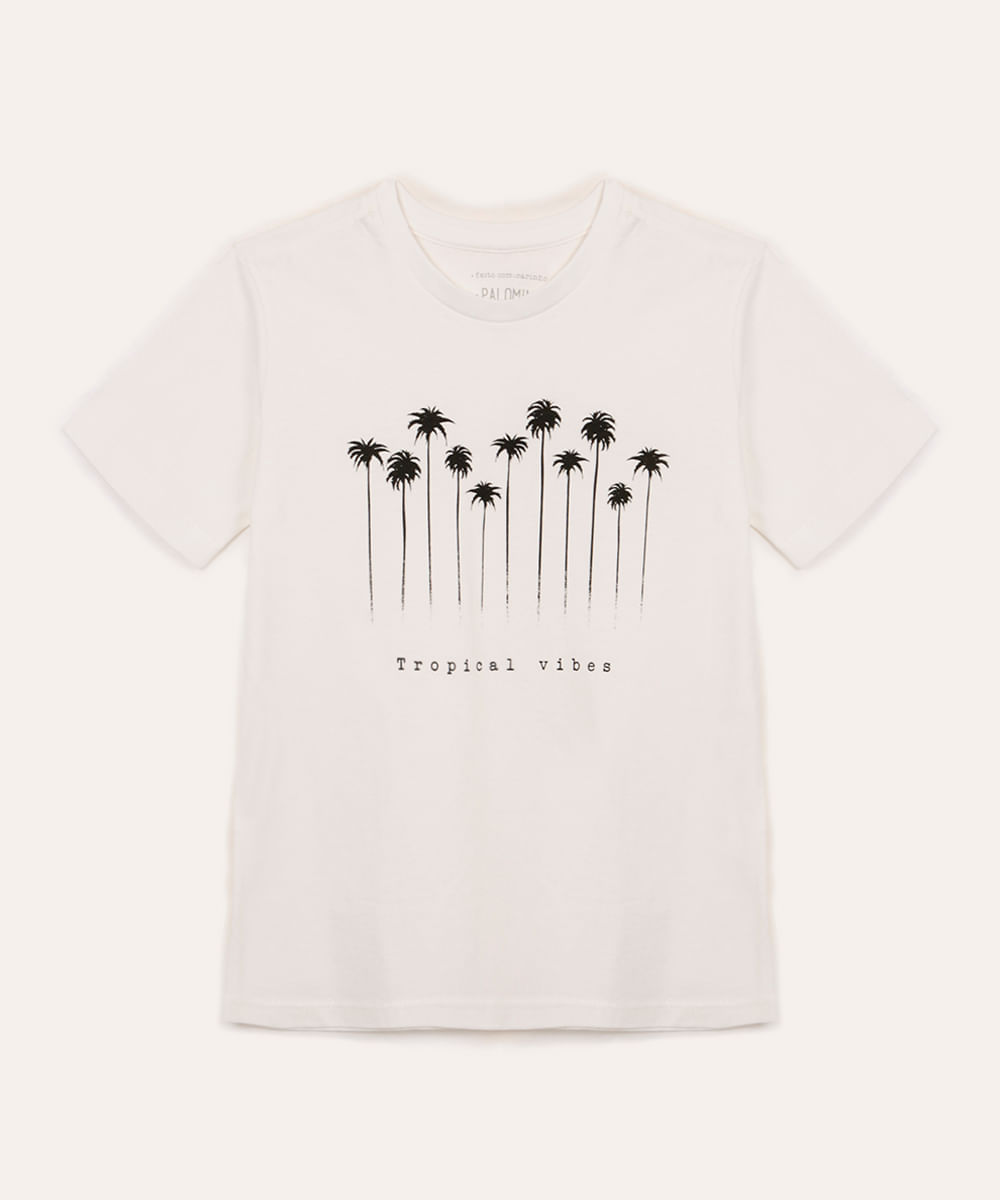 camiseta de algodão infantil tropical vibes off white