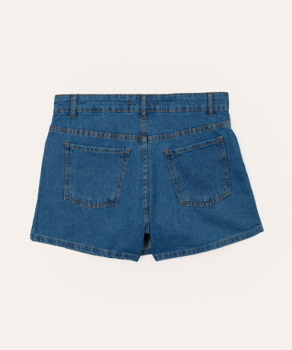 short saia jeans juvenil transpassado azul