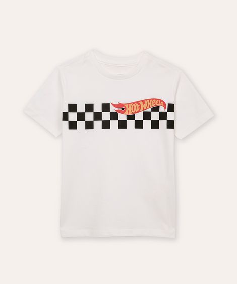 camiseta de algodão infantil manga curta hot wheels off white