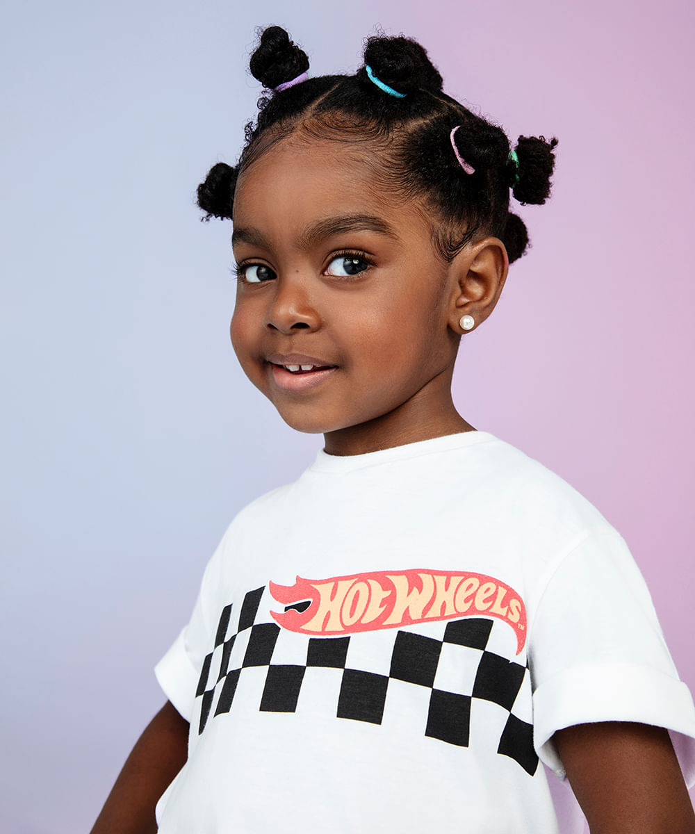 camiseta de algodão infantil manga curta hot wheels off white