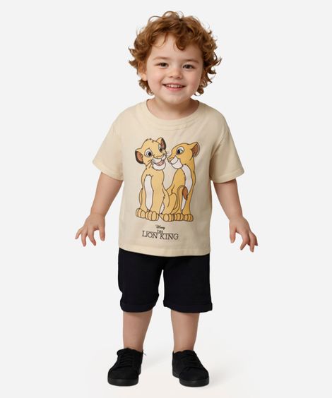 camiseta de algodão infantil simba e nala amarela