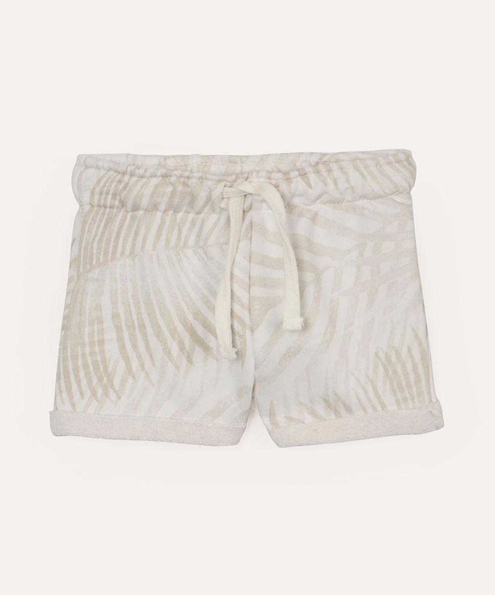 short infantil de moletom cós com cordão folhagem off white