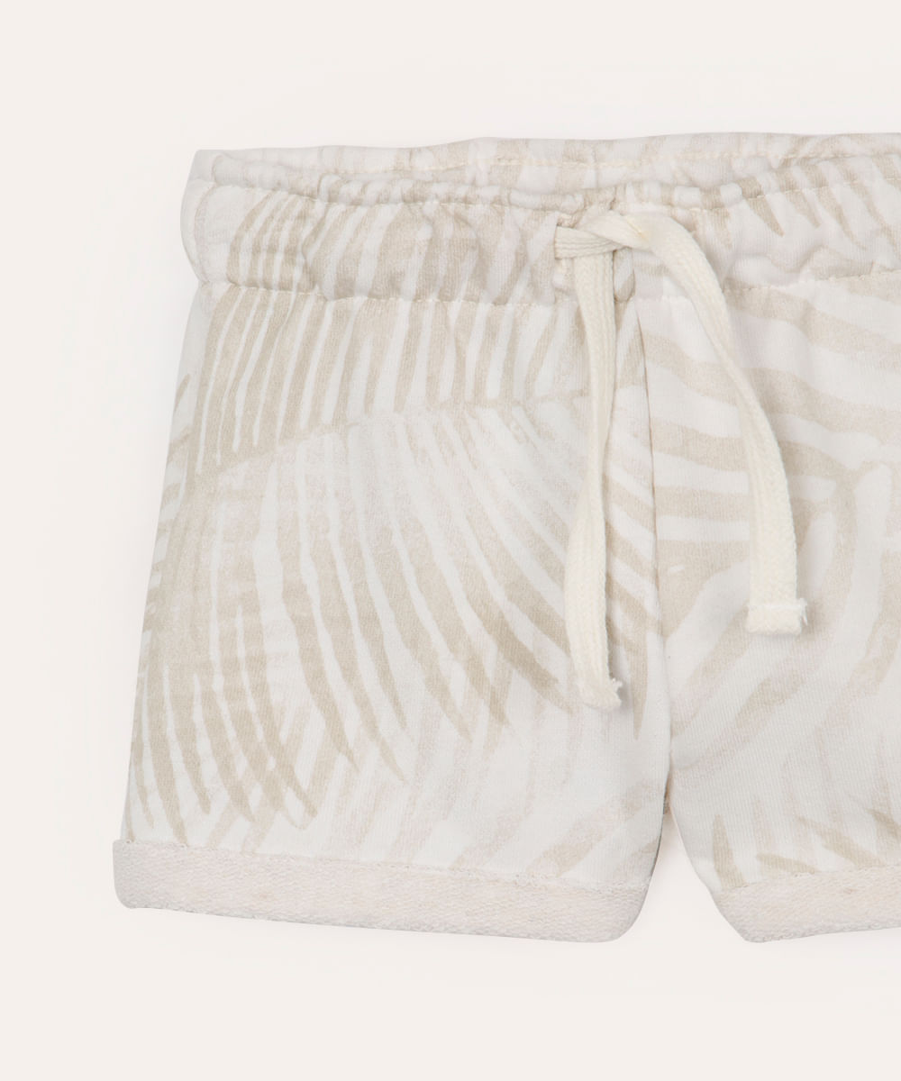 short infantil de moletom cós com cordão folhagem off white