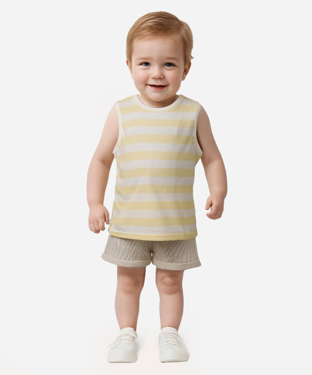 short infantil de moletom cós com cordão folhagem off white