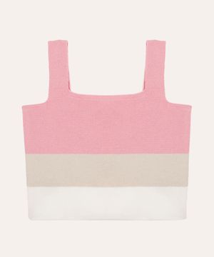 cropped de tricot infantil listrado rosa