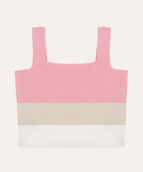 cropped de tricot infantil listrado rosa