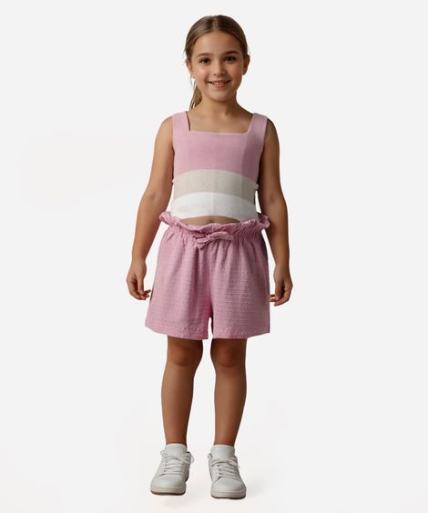 cropped de tricot infantil listrado rosa