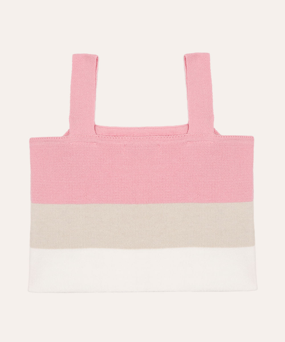 cropped de tricot infantil listrado rosa