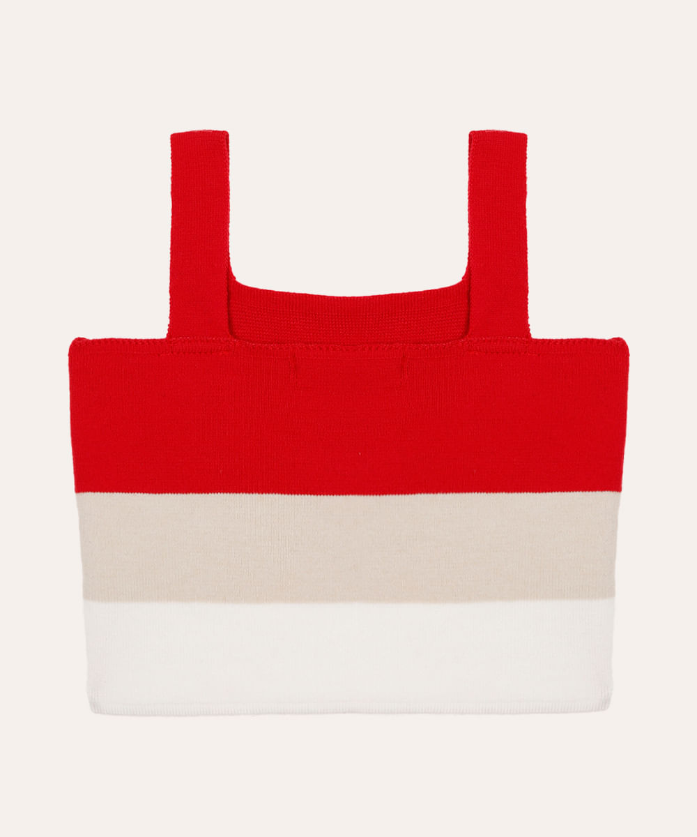 cropped de tricot infantil listrado vermelho