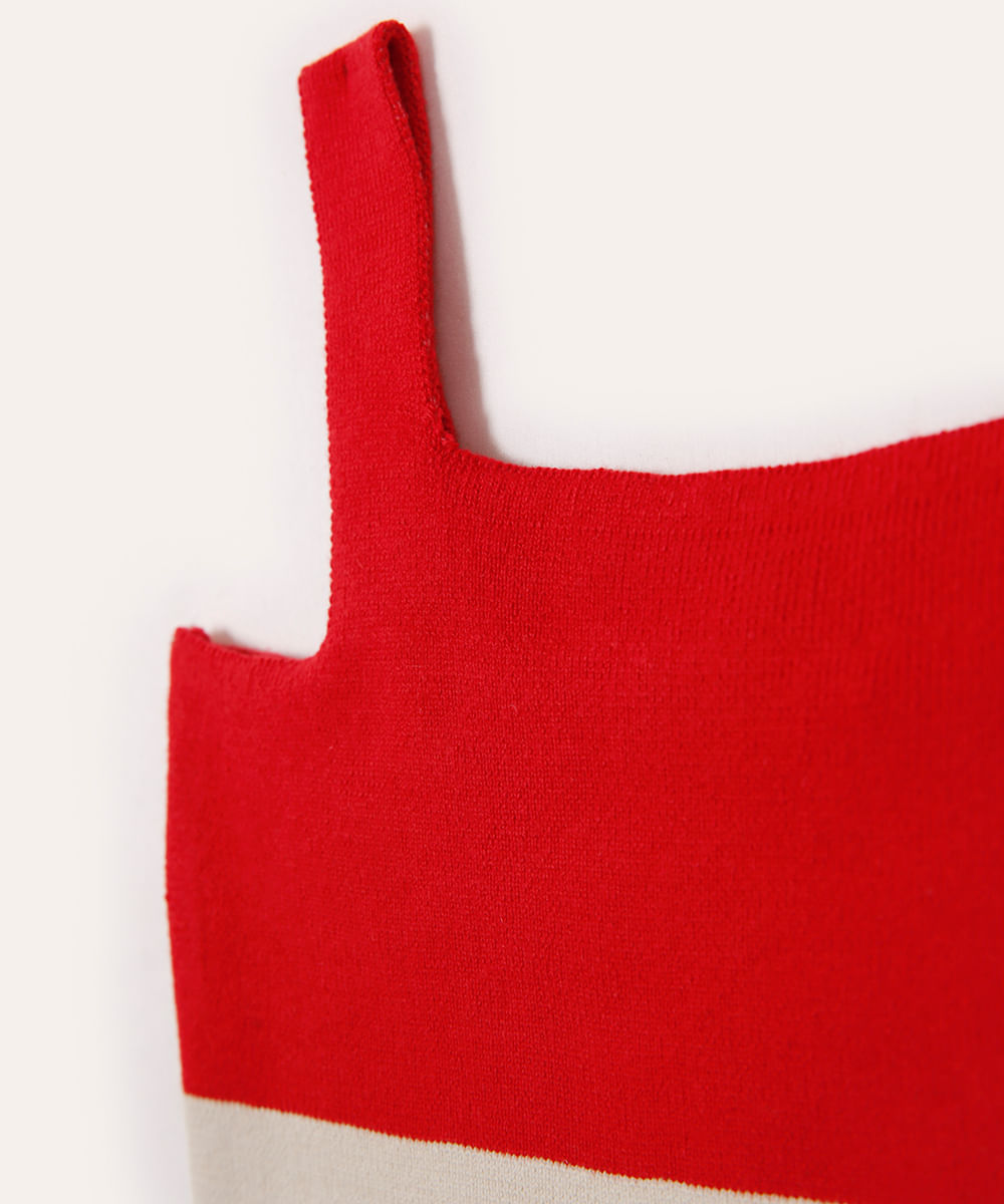 cropped de tricot infantil listrado vermelho