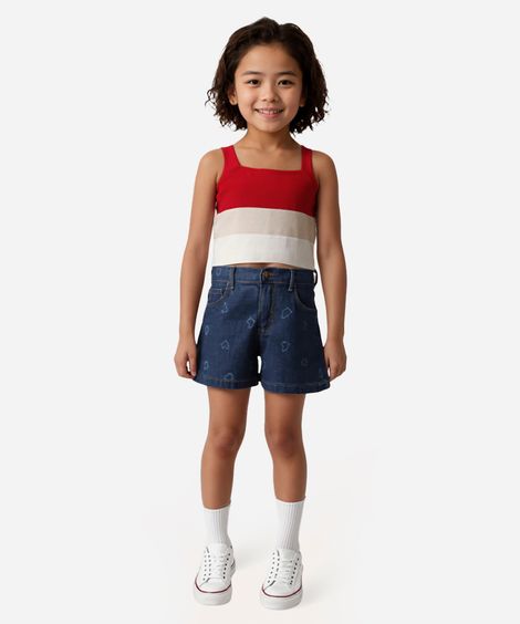 short jeans infantil corações azul
