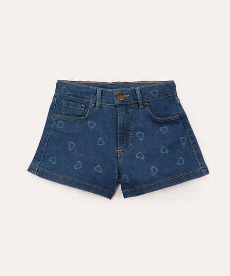 short jeans infantil corações azul
