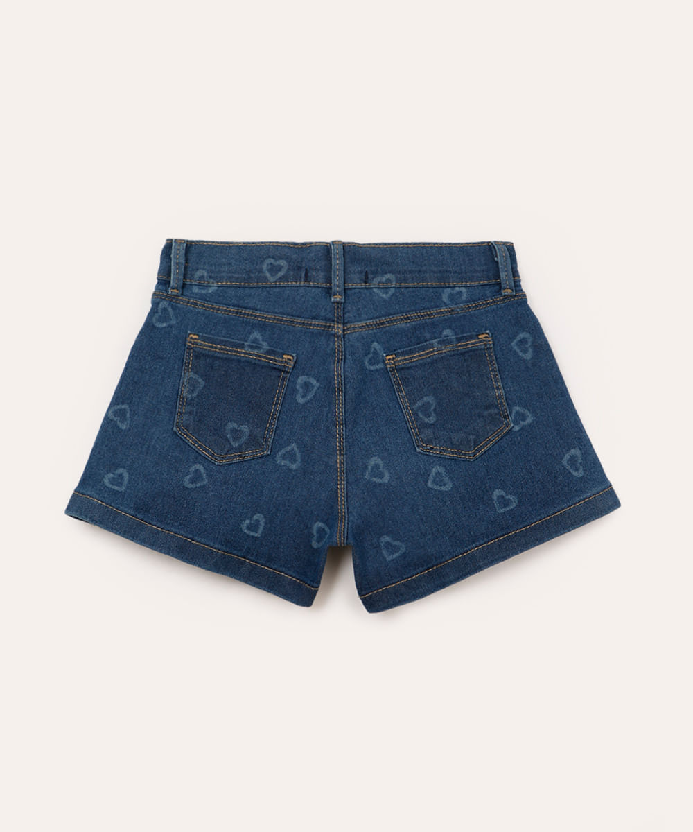 short jeans infantil corações azul