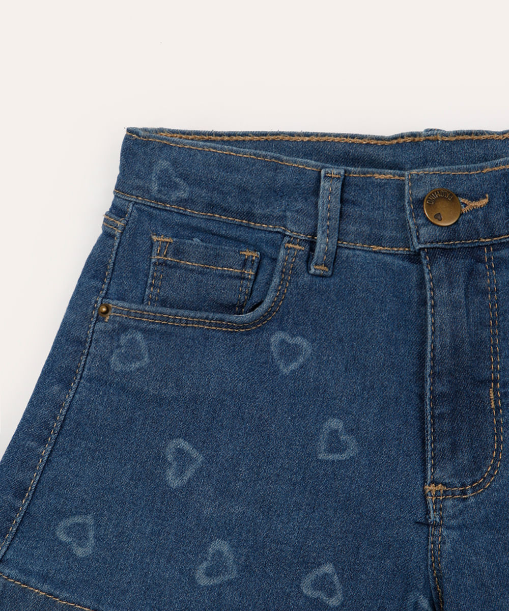 short jeans infantil corações azul