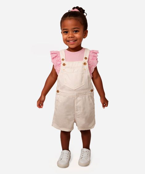 jardineira infantil de algodão off white