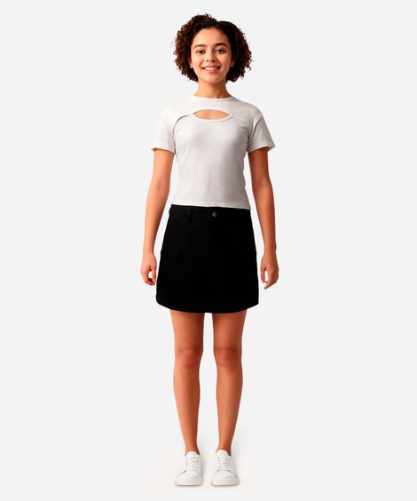 short saia juvenil de sarja cargo preto