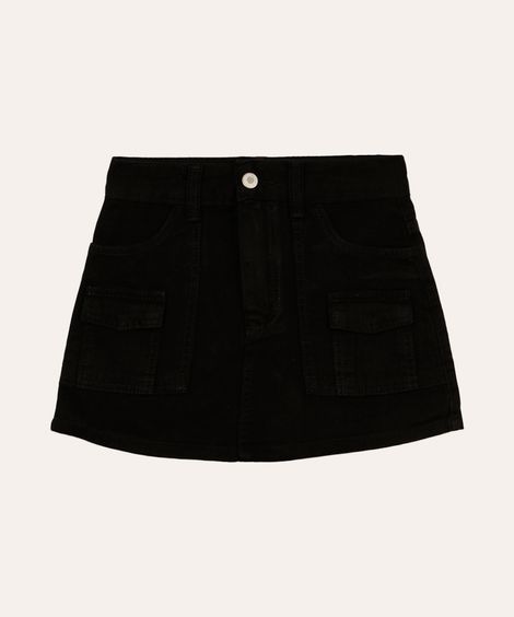 short saia juvenil de sarja cargo preto
