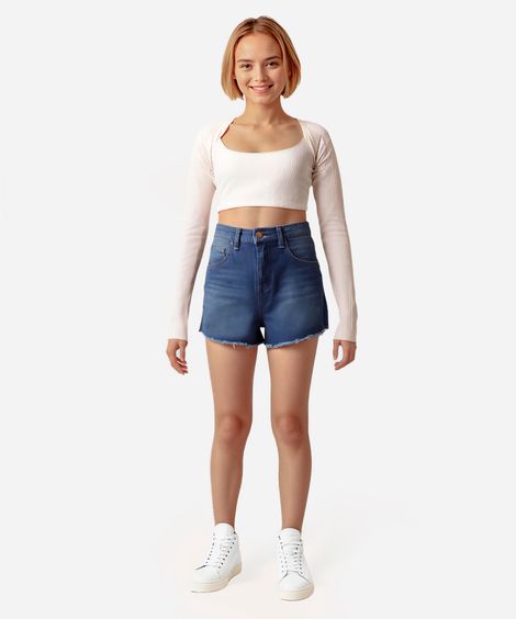 conjunto juvenil top e bolero manga longa off white