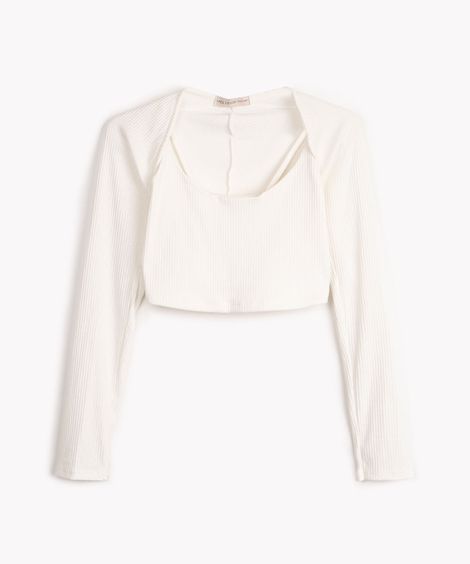 conjunto juvenil top e bolero manga longa off white
