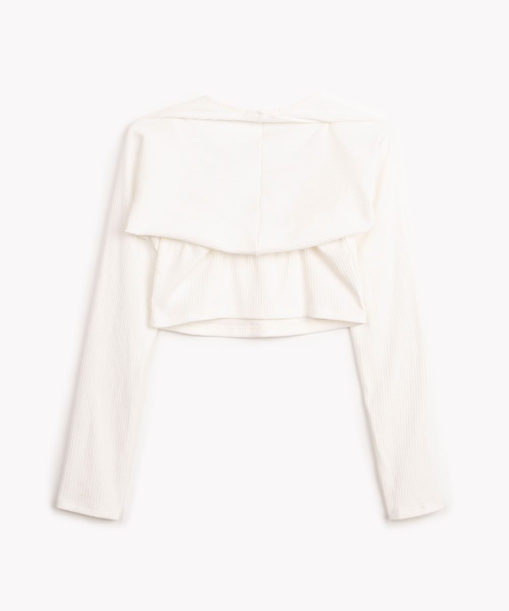 conjunto juvenil top e bolero manga longa off white