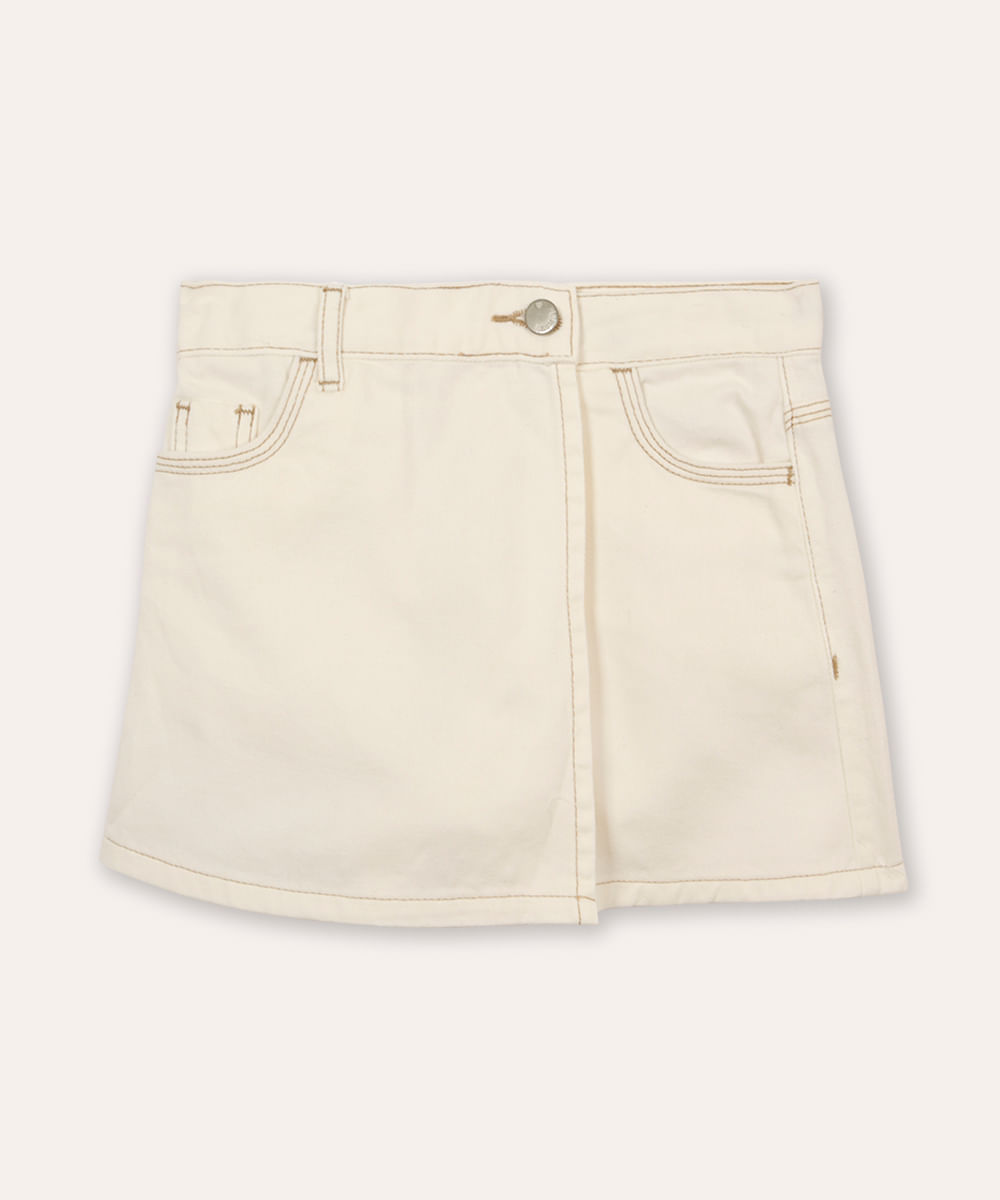 short saia de sarja infantil off white