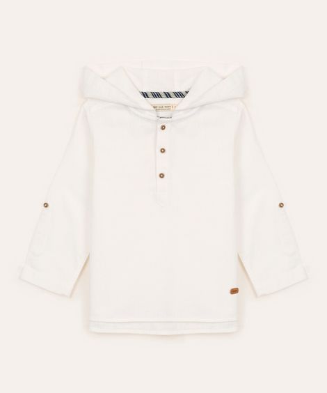 camisa infantil de algodão manga longa gola v com capuz off white