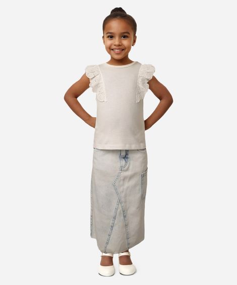 blusa de algodão infantil com babado em laise branco