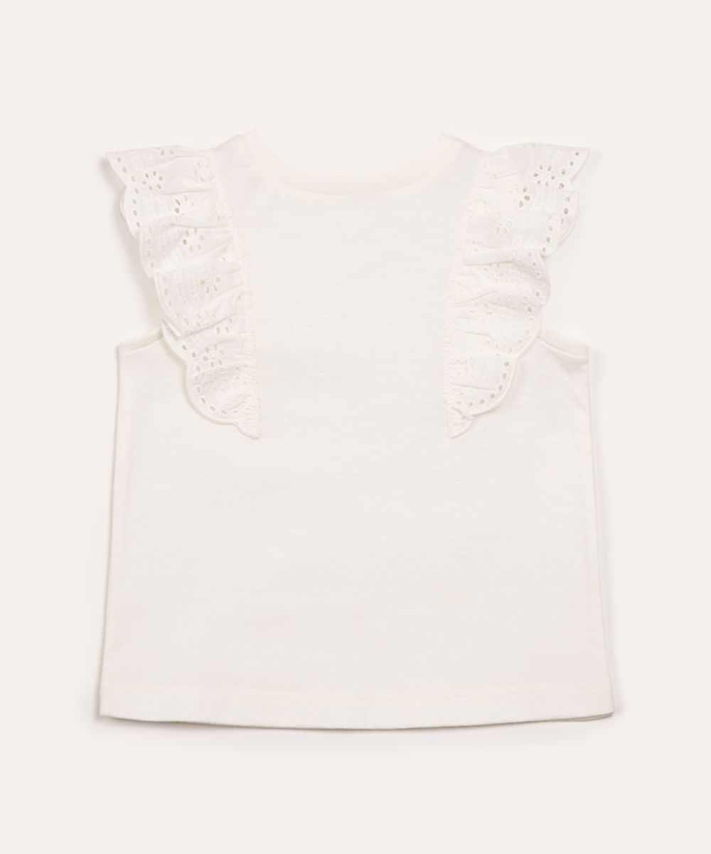 blusa de algodão infantil com babado em laise branco