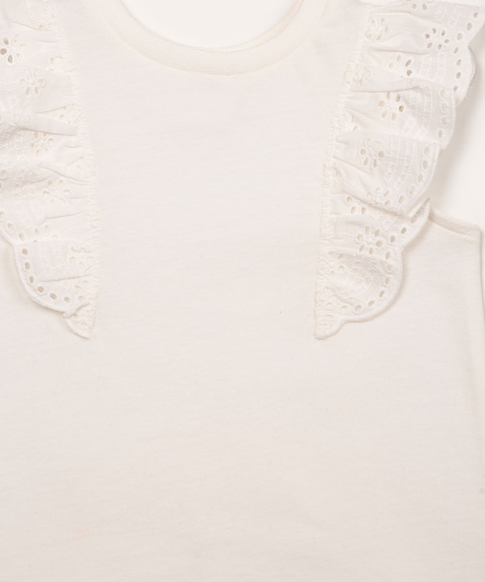 blusa de algodão infantil com babado em laise branco