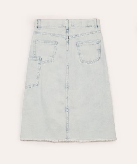 saia jeans midi infantil com bolsos e desfiado azul