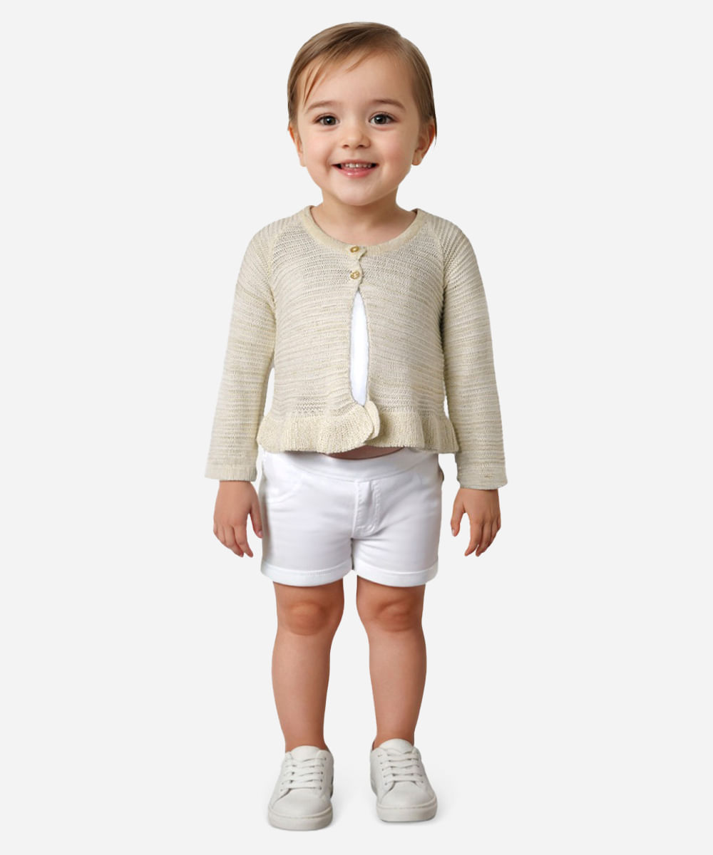 cardigan de tricot infantil com brilho off white