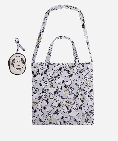 bolsa ecobag dobrável snoopy cinza