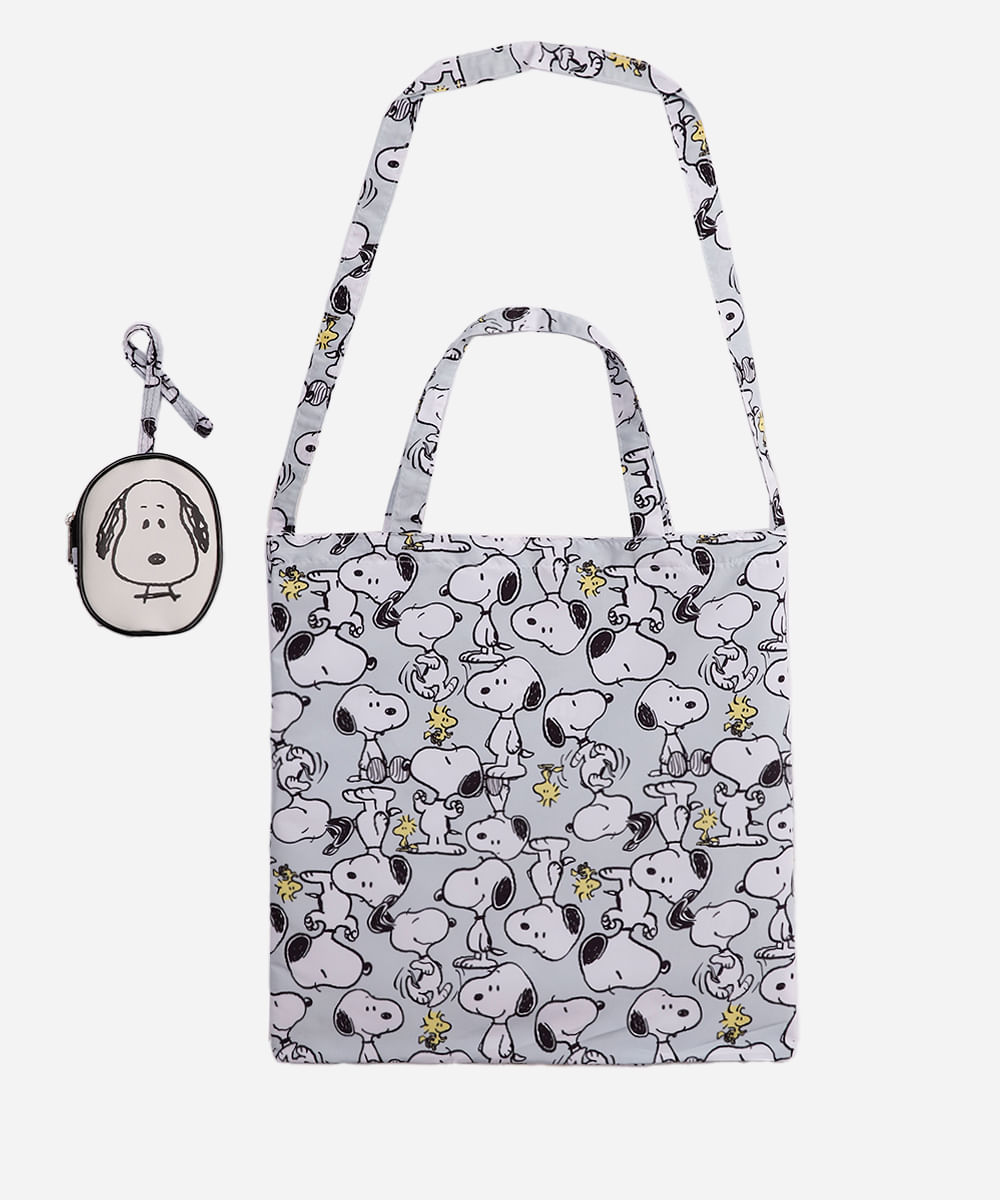 bolsa ecobag dobrável snoopy cinza