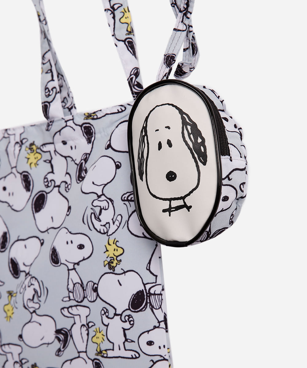 bolsa ecobag dobrável snoopy cinza