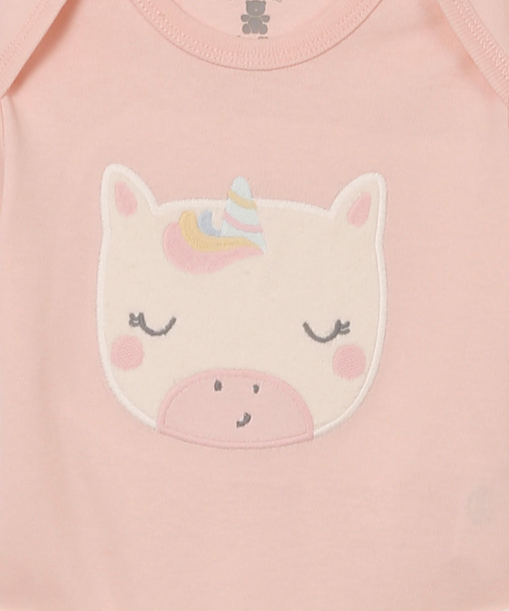 conjunto longo infantil de algodão unicórnio rosa