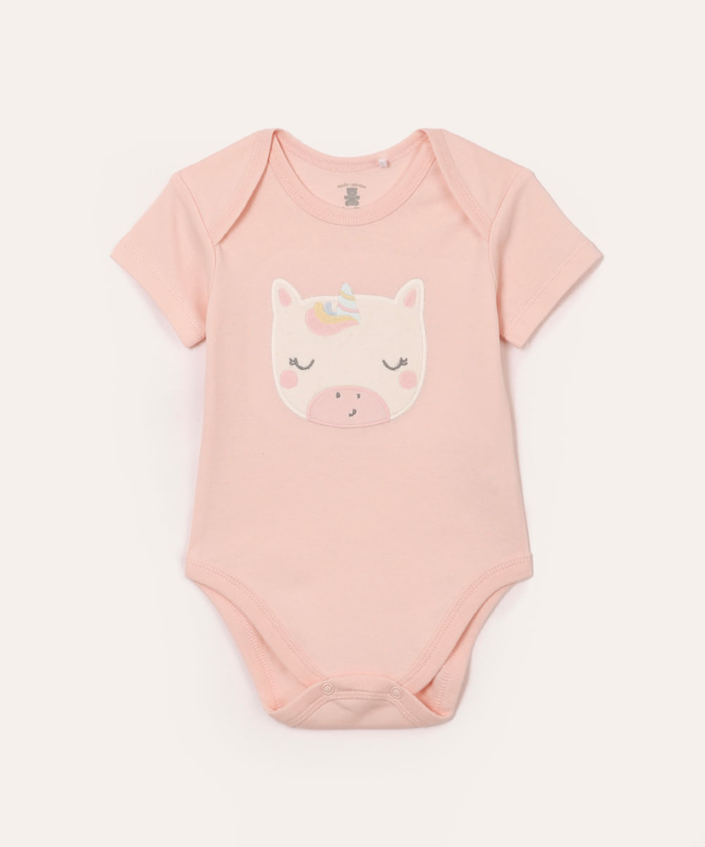 conjunto longo infantil de algodão unicórnio rosa