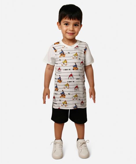 conjunto infantil curto patrulha canina listrado off white