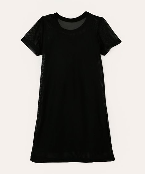 vestido midi de tule infantil manga curta esqueleto preto