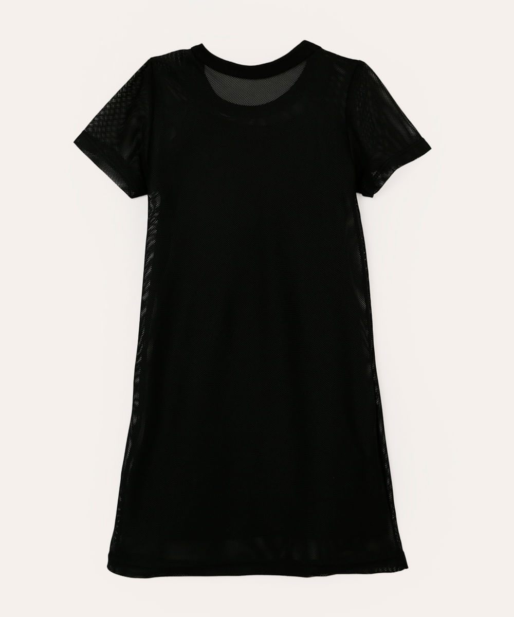 vestido midi de tule infantil manga curta esqueleto preto