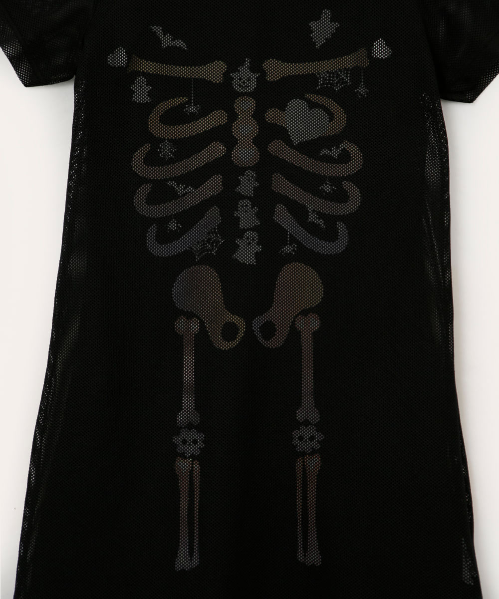 vestido midi de tule infantil manga curta esqueleto preto